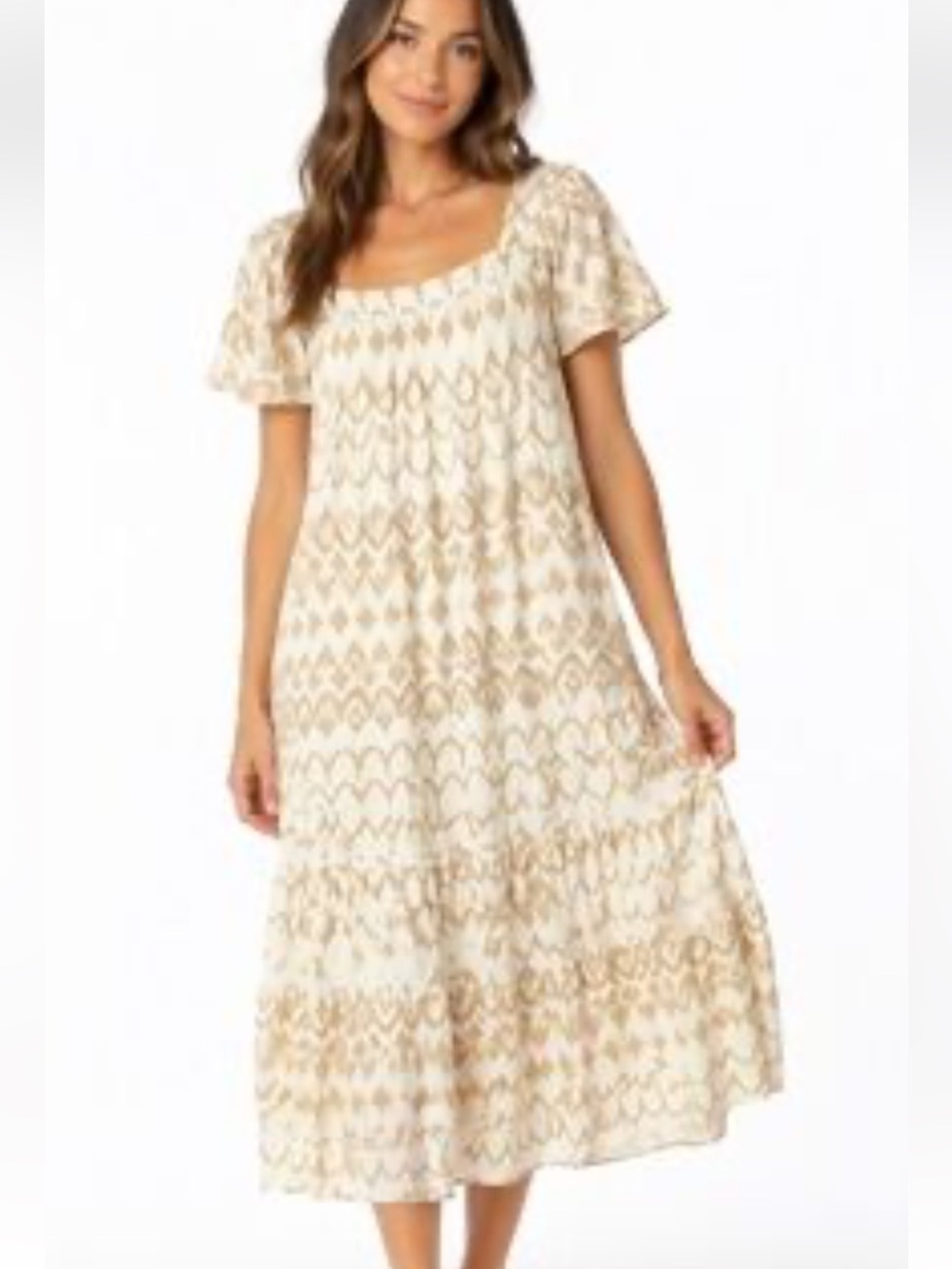Boho Tiered Midi Dress in Cream and Tan XL 
SONOMA